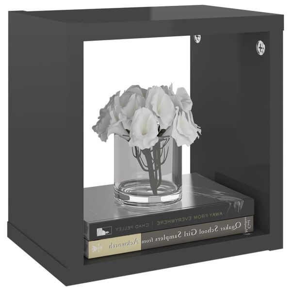 vidaXL Sieninės lentynos, 4vnt., pilkos, 22x15x22cm, kubo formos