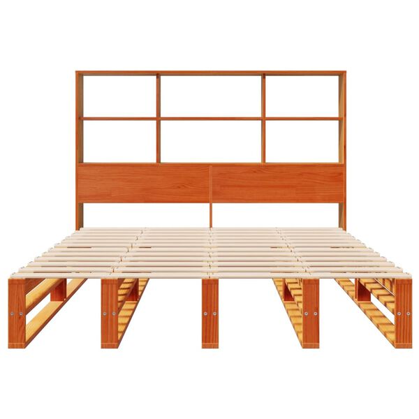 vidaXL Lova su knygų spinta be čiužinio, rudas, 135x190cm, pu&scaron;is