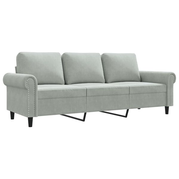 vidaXL Trivietė sofa, &scaron;viesiai pilkos spalvos, 180cm, aksomas