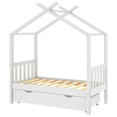 vidaXL Vaikiškos lovos rėmas su stalčiumi, baltas, 70x140cm, pušis