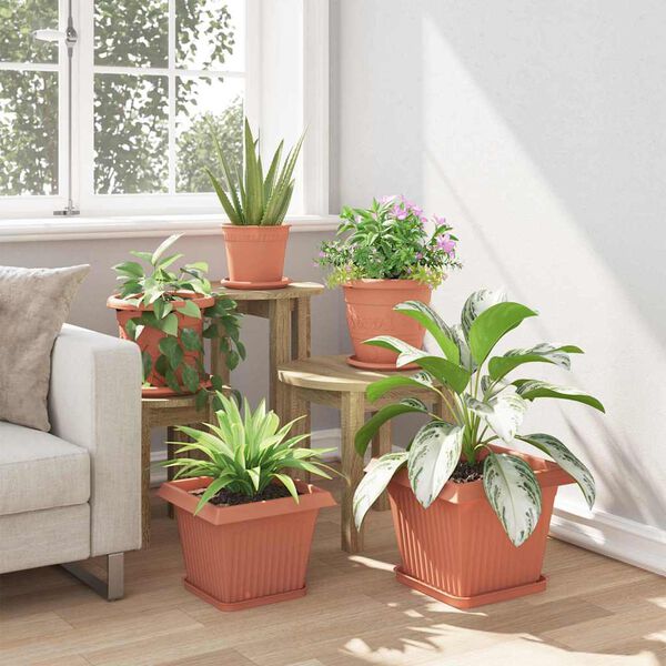 vidaXL Kvadratinis gėlių vazonas 6 pcs Raudona plyta Plastmasė