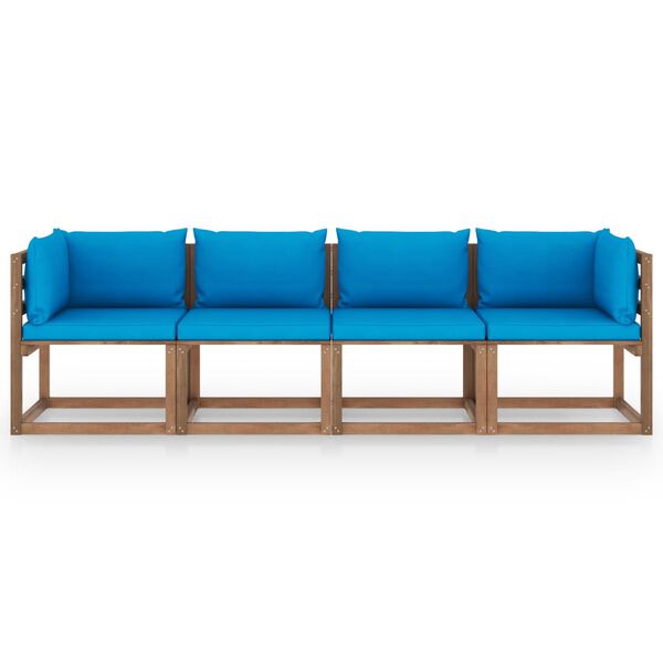 vidaXL Keturvietė sodo sofa i&scaron; palečių su pagalvėlėmis, pu&scaron;ies mediena