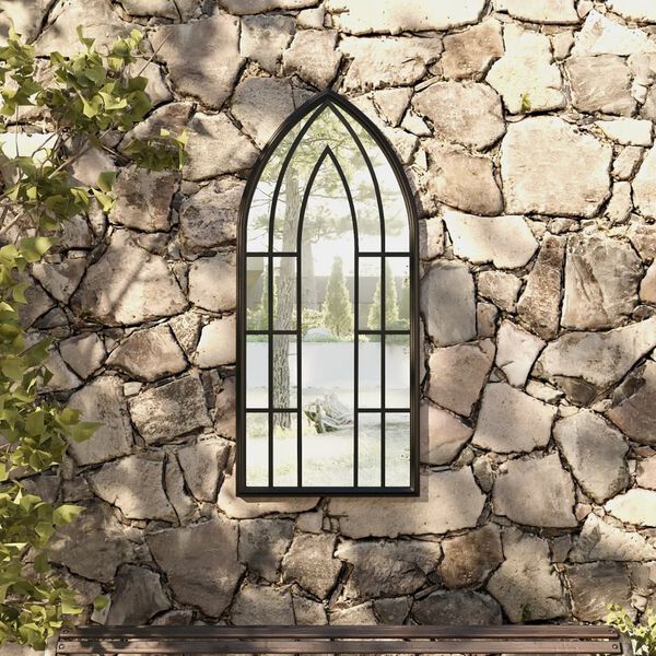 vidaXL Sodo veidrodis, juodos spalvos, 100x45cm, geležis