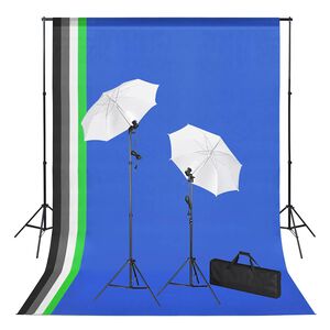 vidaXL Fotostudijos komplektas su fonais, &scaron;viestuvais ir skėčiais