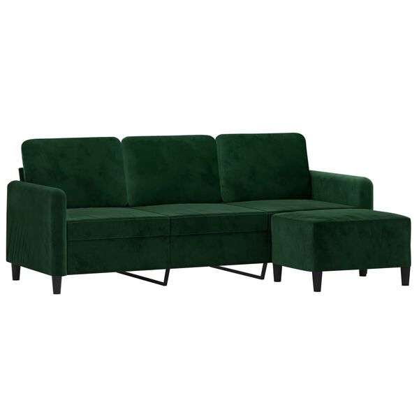 vidaXL Trivietė sofa su pakoja, tamsiai žalios spalvos, 180cm, aksomas