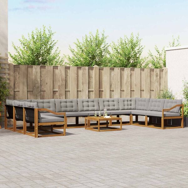 vidaXL Lauko sofos komplektas 11 pcs Natūrali ir &scaron;viesiai pilka