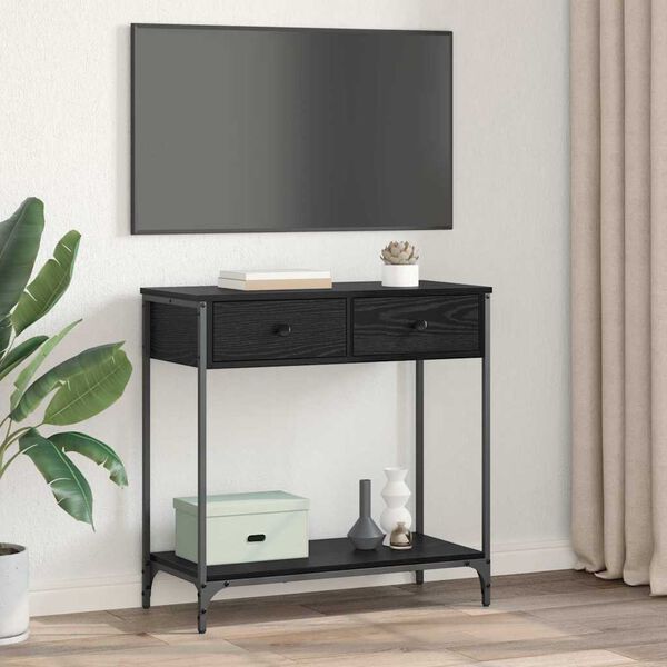 vidaXL Konsolinis stalas su stalčių Juodas ąžuolas 75 x 34,5 x 75 cm