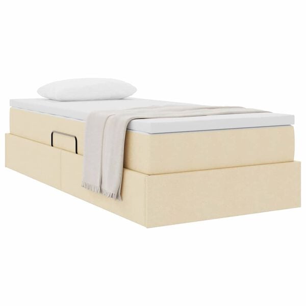 vidaXL Lova su daiktų laikymo vieta ir čiužiniu Kreminė 90 x 190 cm