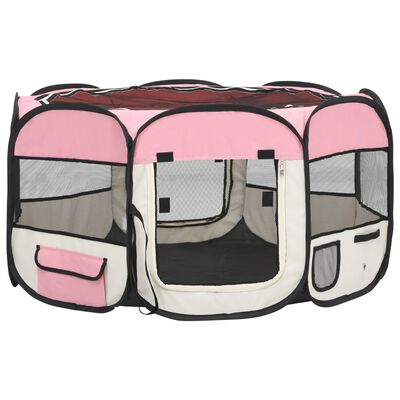 vidaXL Sulankstomas aptvaras šunims su krepšiu, rožinis, 125x125x61cm