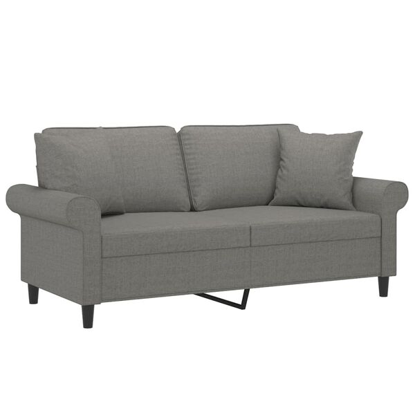 vidaXL Dvivietė sofa su pagalvėmis, tamsiai pilka, 140cm, audinys
