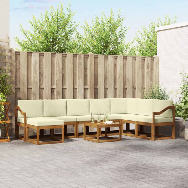 vidaXL Lauko sofos komplektas su pagalve 9 pcs Natūralus ir grietinėlė