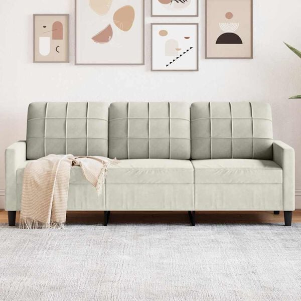 vidaXL Trivietė sofa, kreminės spalvos, 180cm, aksomas