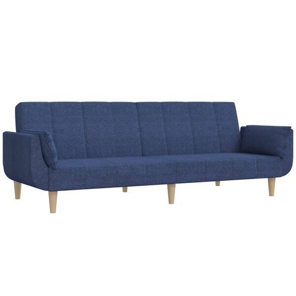 vidaXL Dvivietė sofa-lova su pakoja ir pagalvėmis, mėlyna, audinys