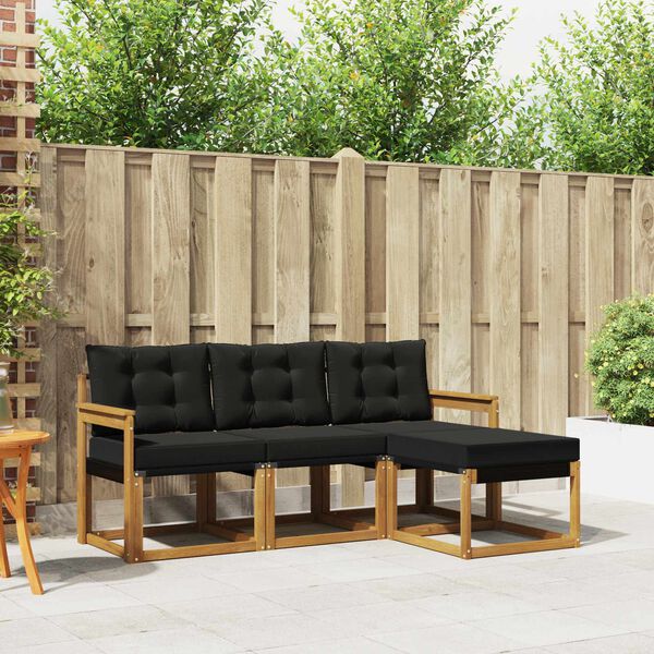 vidaXL Lauko sofos komplektas su pagalve 4 pcs Natūrali ir juoda