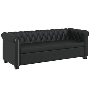 vidaXL Chesterfield trivietė sofa, dirbtinė oda, juoda
