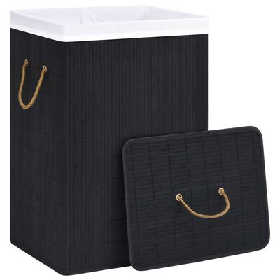 vidaXL Skalbinių krepšys su 2 skyriais, juodos spalvos, bambukas, 72l