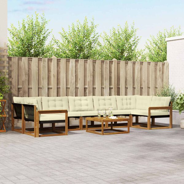 vidaXL Lauko sofos komplektas su pagalve 8 pcs Natūralus ir grietinėlė