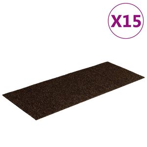 vidaXL Laiptų kilimėliai, lipnūs, 15 vnt., 60x25 cm, rudi, stačiakampiai
