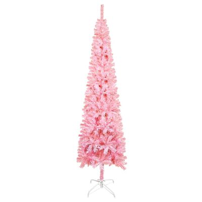 vidaXL Plona apšviesta Kalėdų eglutė su žaisliukais, rožinė, 150cm