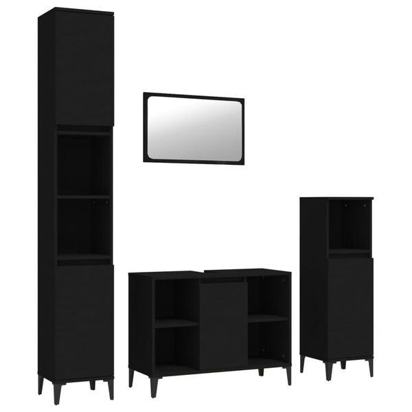 vidaXL Vonios baldų komplektas, 4 dalių, juodas, apdirbta mediena