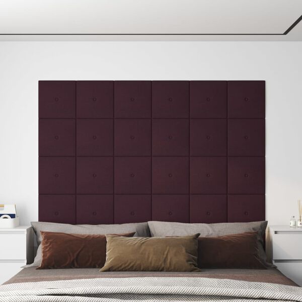 vidaXL Sienų plok&scaron;tės, 12vnt., violetinės, 30x30cm, audinys, 1,08m&sup2;
