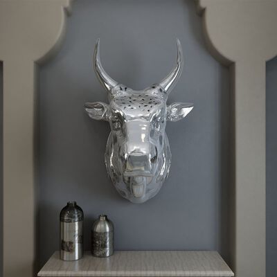 vidaXL Karvės galvos dekor., mont. prie sienos, aliuminis, sidabro sp.