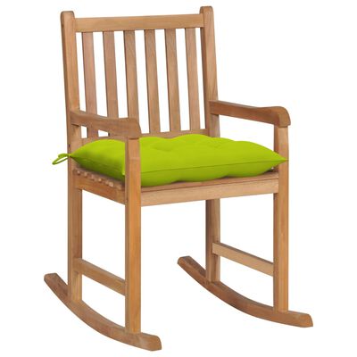 vidaXL Supama kėdė su šviesiai žalia pagalvėle, tikmedžio masyvas