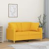 vidaXL Dvivietė sofa su pagalvėmis, &scaron;viesiai geltona, 120cm, audinys