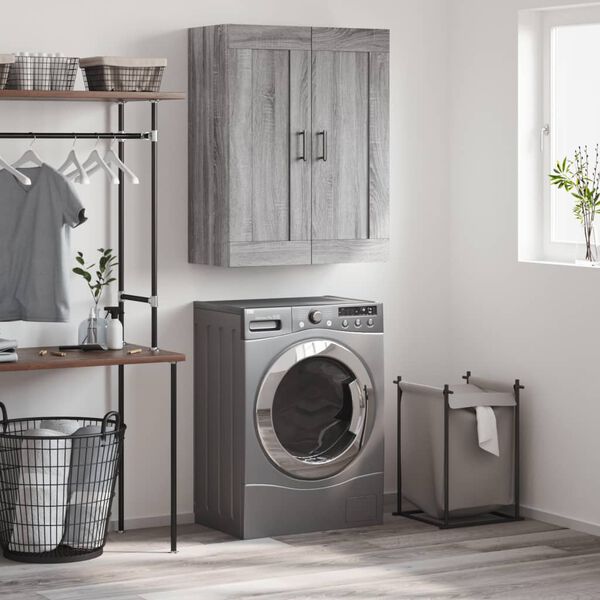 vidaXL Prie sienos montuojama spintelė, pilka, 69,5x34x90cm, mediena