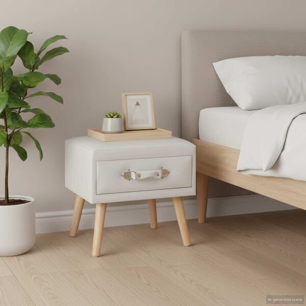 vidaXL Naktinis staliukas, balti, 40x35x40cm, dirbtinė oda