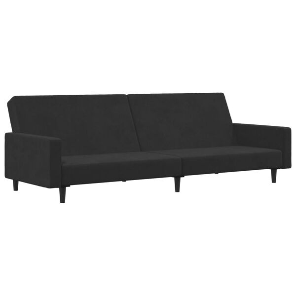 vidaXL Dvivietė sofa-lova su pakoja, juodos spalvos, aksomas