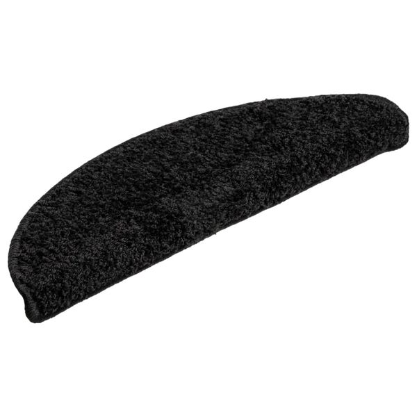 vidaXL Laiptų kilimėliai, 15 vnt., juodi, 56x17x3 cm, pusapvaliai