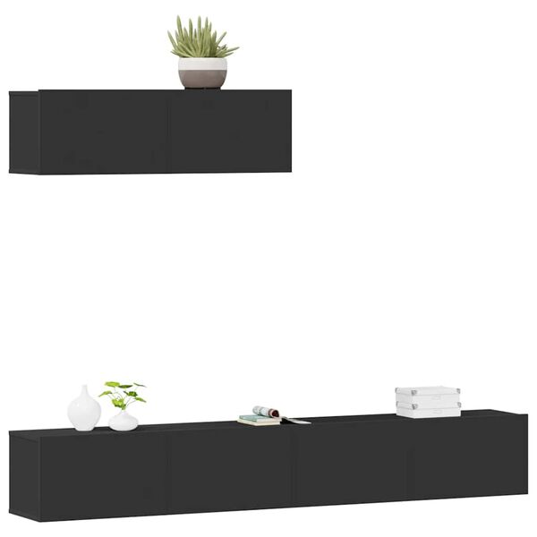 vidaXL Televizoriaus spintelių komplektas, 3 dalių, juodas, mediena