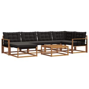 vidaXL Lauko sofos komplektas su pagalve 19 pcs Natūrali ir juoda