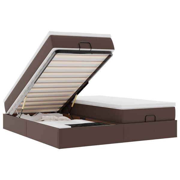 vidaXL Osmanų lovos rėmas su čiužiniais, rudas, 180x200cm, dirbt. oda