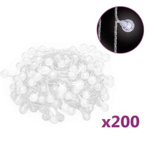 vidaXL Rutuliukų girlianda, 20m, 200 &scaron;altų baltų LED, 8 funkcijos