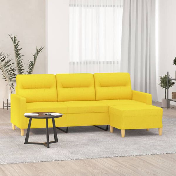 vidaXL Trivietė sofa su pakoja, &scaron;viesiai geltona, 180cm, audinys