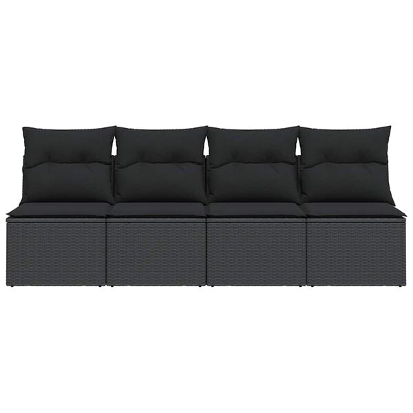vidaXL Sodo sofa su pagalvėlėmis, 4 sėdimos vietos, juodas, polirotangas