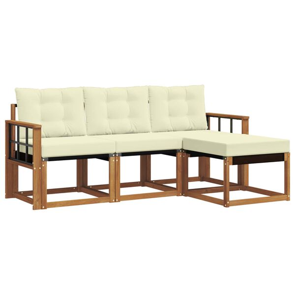 vidaXL Lauko sofos komplektas su pagalve 4 pcs Natūralus ir grietinėlė