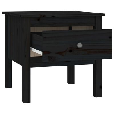 vidaXL Šoninis staliukas, juodas, 50x50x49cm, pušies medienos masyvas