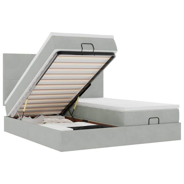 vidaXL Osmanų lovos rėmas su čiužiniais, pilkas, 200x200cm, aksomas