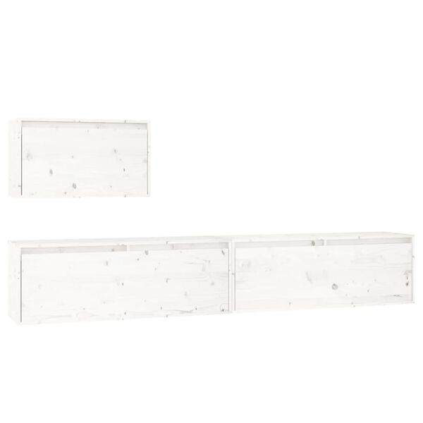 vidaXL Televizoriaus spintelės, 3vnt., baltos, pušies medienos masyvas