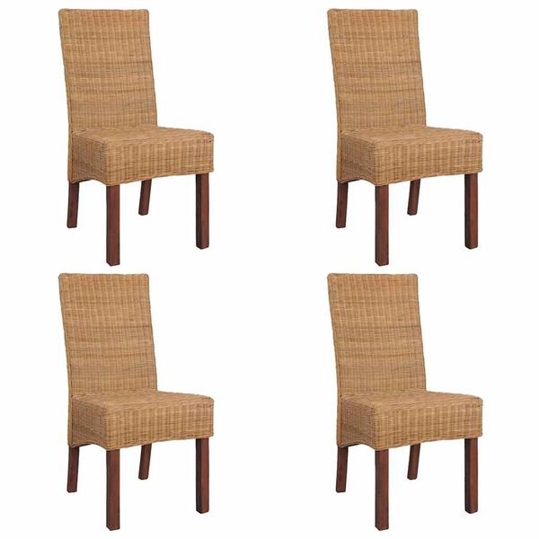 vidaXL Valgomojo kėdės, 4 vnt., rudos, natūralus ratanas