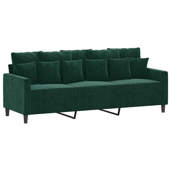 vidaXL Trivietė sofa, tamsiai žalios spalvos, 180cm, aksomas