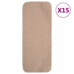 vidaXL Neslystantys laiptų kilimėliai, 15vnt., smėlio, 60x25cm