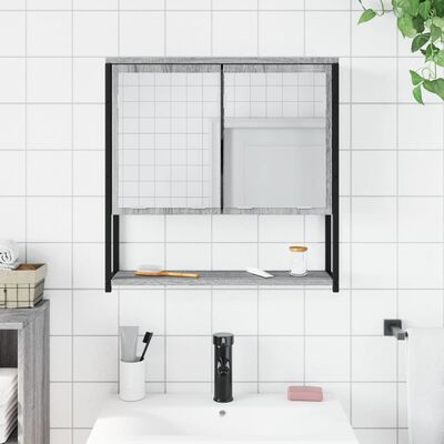 vidaXL Veidrodinė vonios spintelė, pilka ąžuolo, 60x16x60cm, mediena