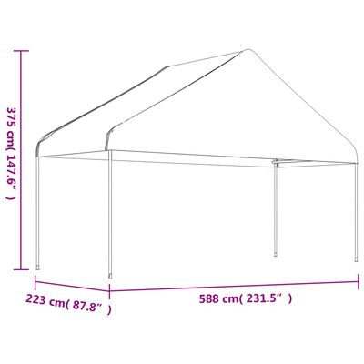 vidaXL Pavėsinė su stogu, balta, 15,61x5,88x3,75m, polietilenas