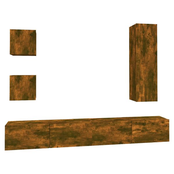 vidaXL TV spintelių komplektas, 5 dalių, dūminio ąžuolo, mediena