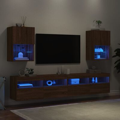vidaXL TV spintelės su LED, 2vnt., rudos ąžuolo, 40,5x30x60cm