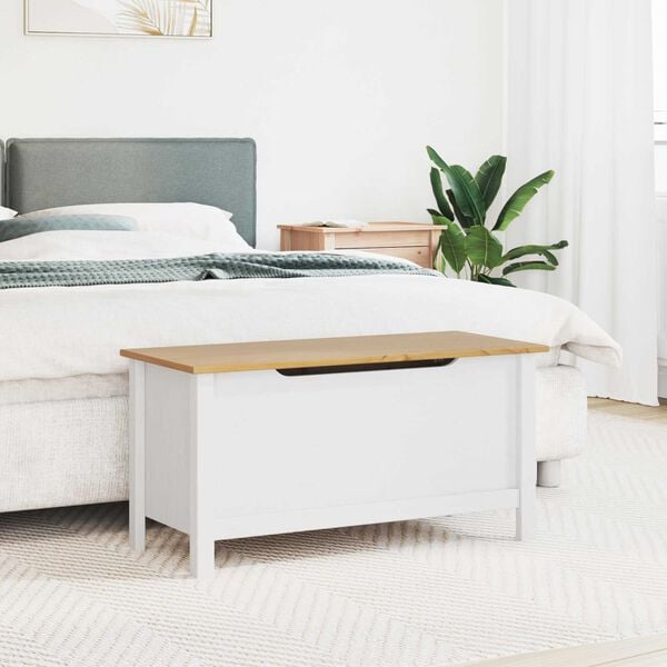 vidaXL Saugojimo dėžė Hill Balta ir medaus ruda 90 x 40 x 45 cm